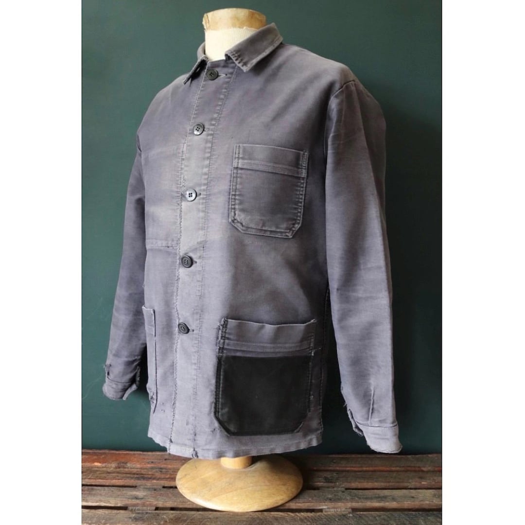ジャケット・アウター 50s 60s Unknown French Work Jacket Vintage 1950s French Black Moleskin Chore Jacket - Darned