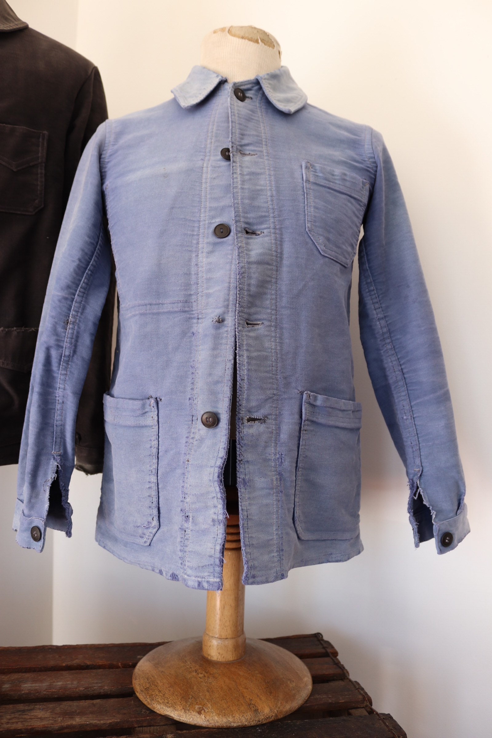 Vintage 1950s 50s french bleu de travail blue moleskin chore work