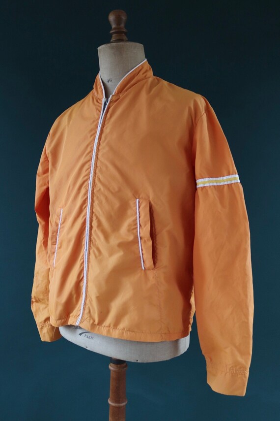 Vintage 1960s 60s 1970s 70s orange nylon waterproof anorak windbreak drizzler golf jacket 52” chest