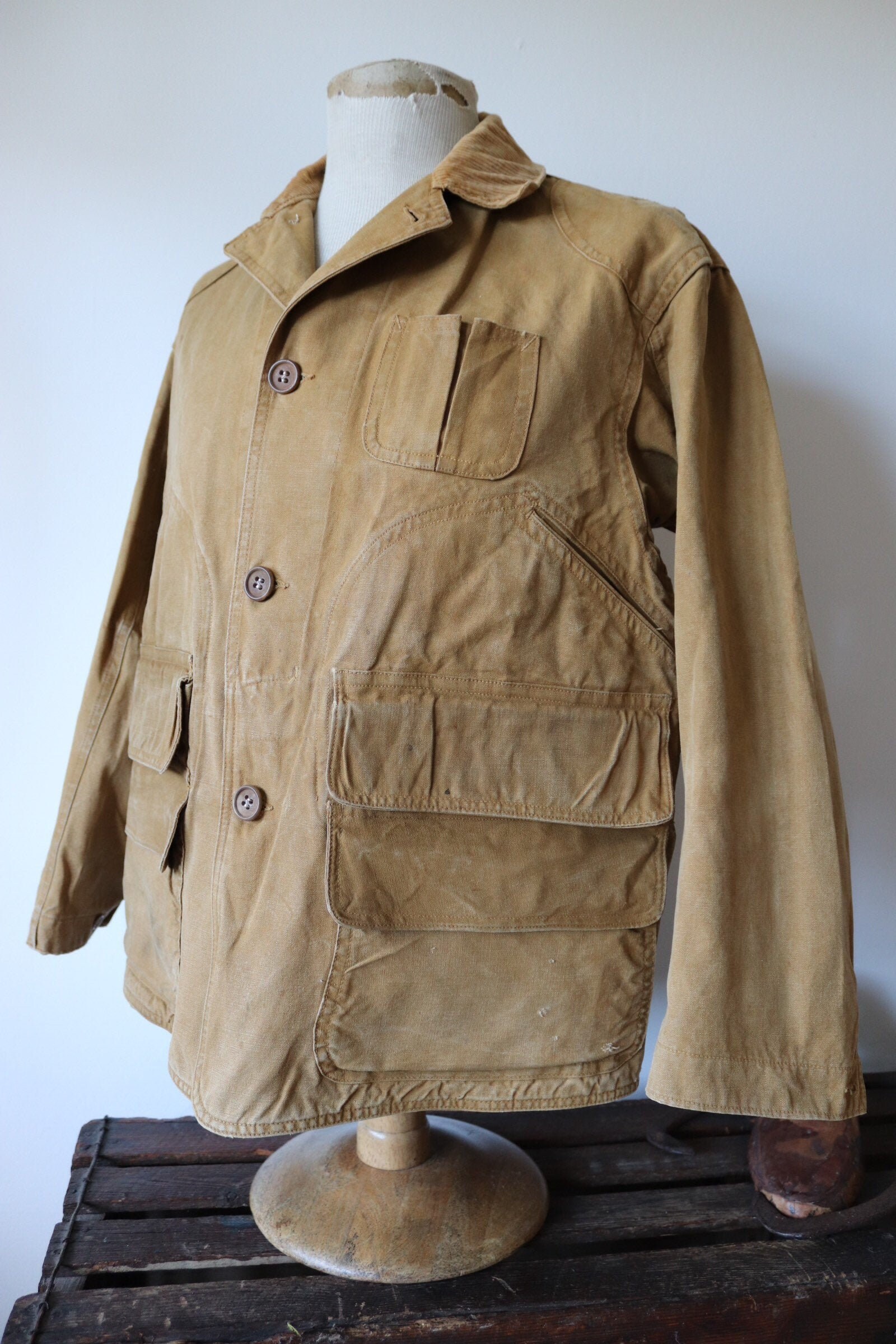 Vintage 1940s 40s Blue Bill tan brown tin cloth duck cotton canvas