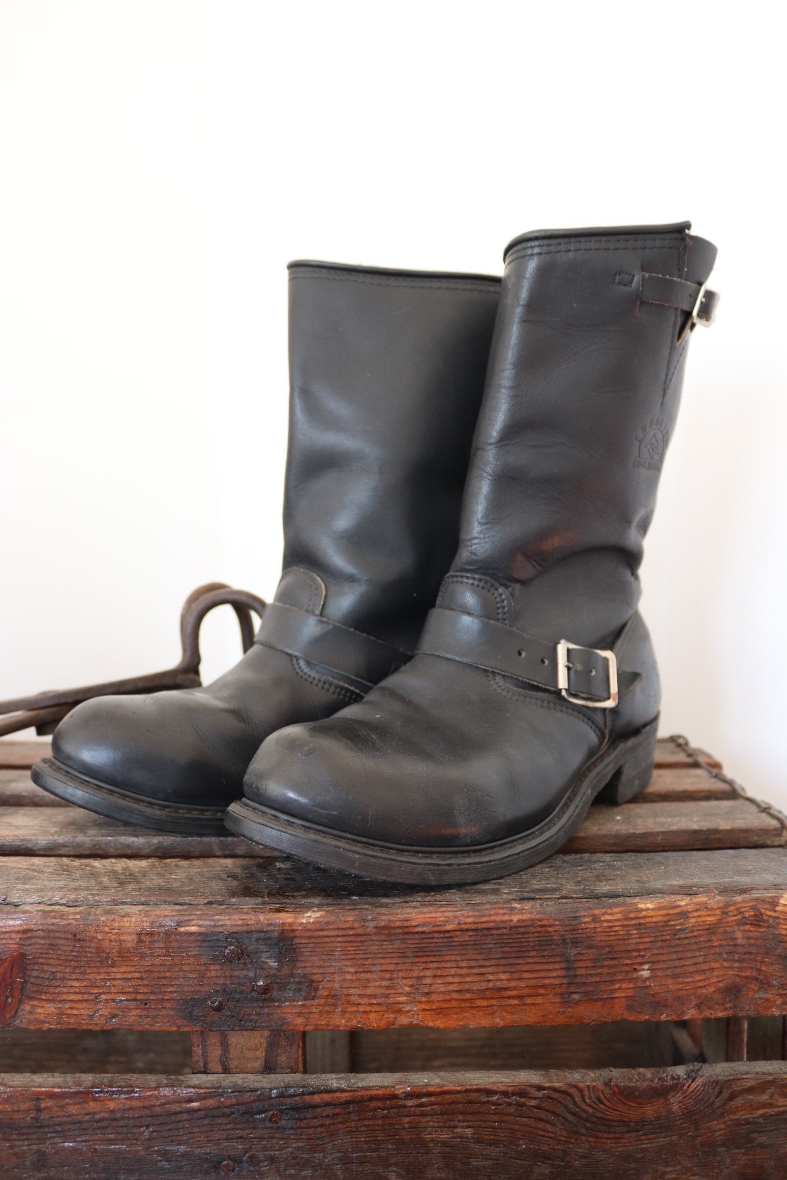 Vintage black leather Carolina engineer boots made in USA biker ...