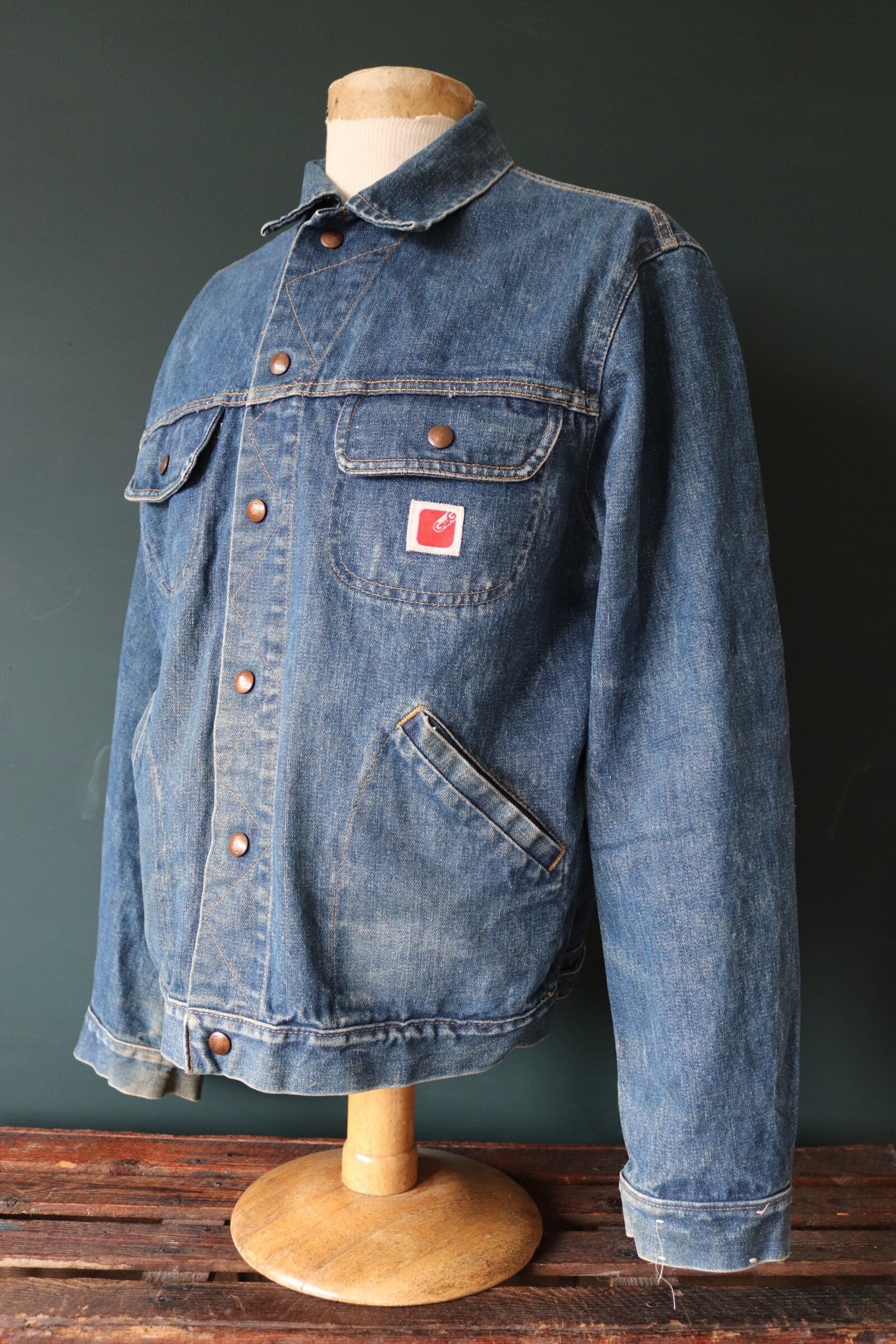 Vintage 1970s 70s GWG denim trucker jacket D pocket workwear work