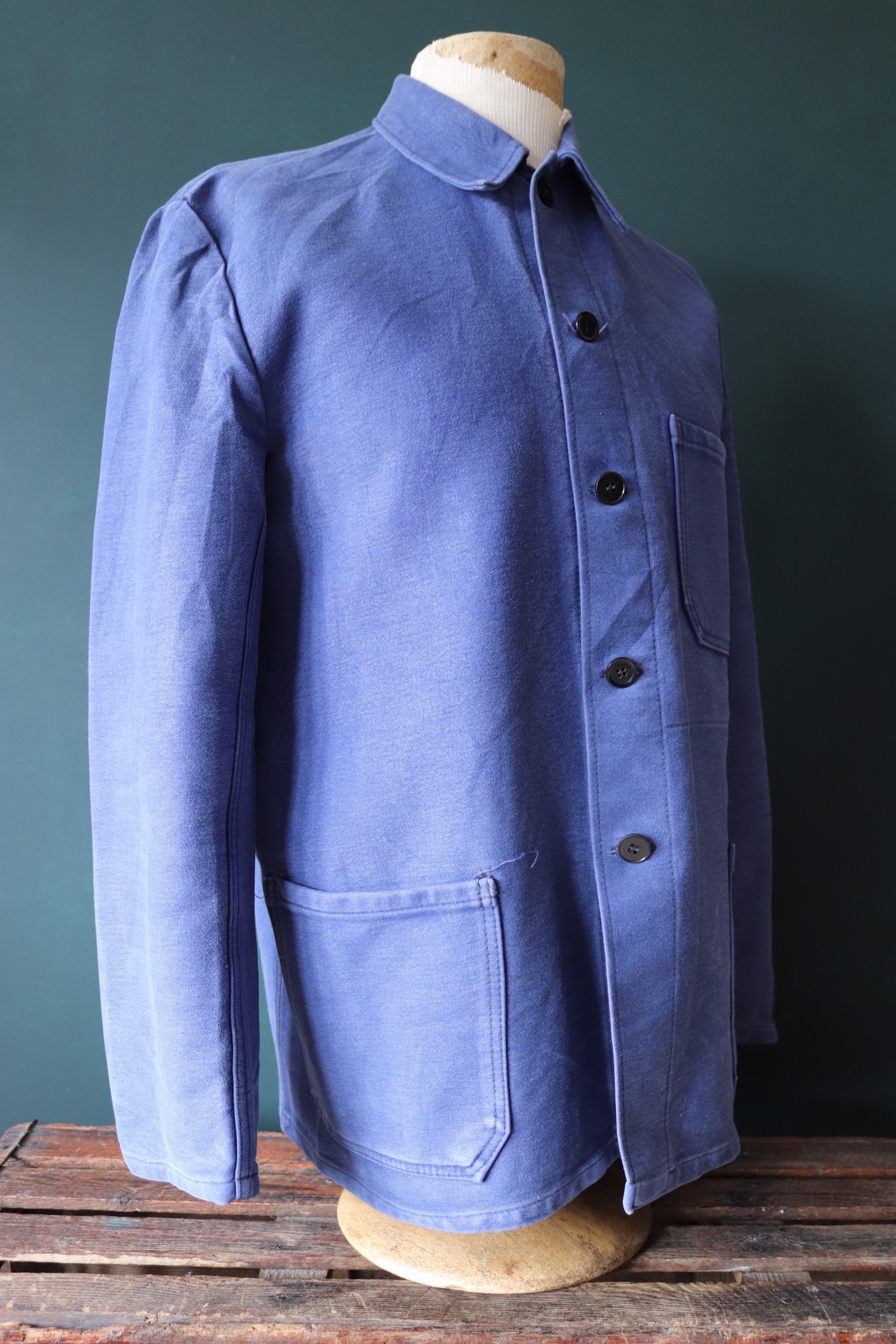 Vintage 1960s 60s french blue bleu de travail moleskin work jacket ...