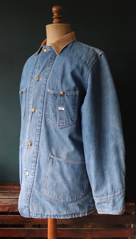 Vintage 1970s 70s 1980s 80s Lee 81-LJ indigo blue denim blanket lined barn chore jacket made in USA workwear work chore 48” chest