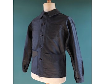 Vintage French Black Moleskin Workwear Jacket - 1940s 50s Chore