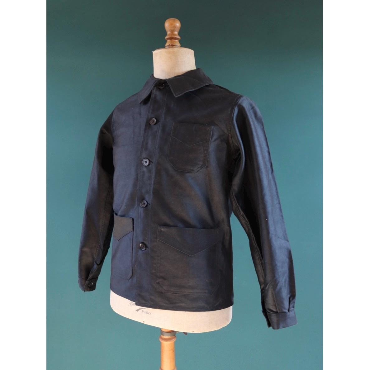 Vintage 1940s French Black Moleskin Workwear Jacket - 1950s Chore