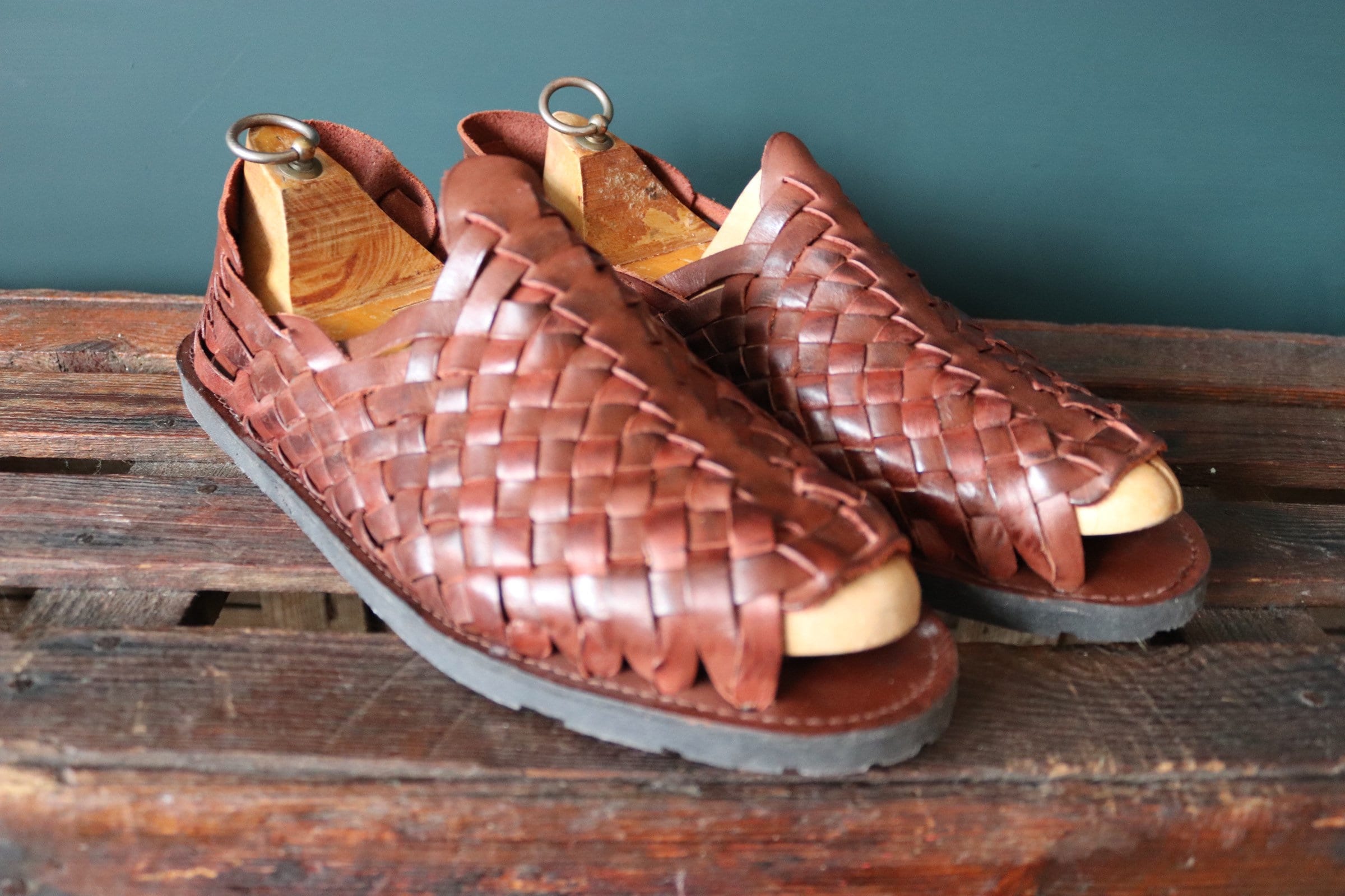 Brown leather huaraches sale