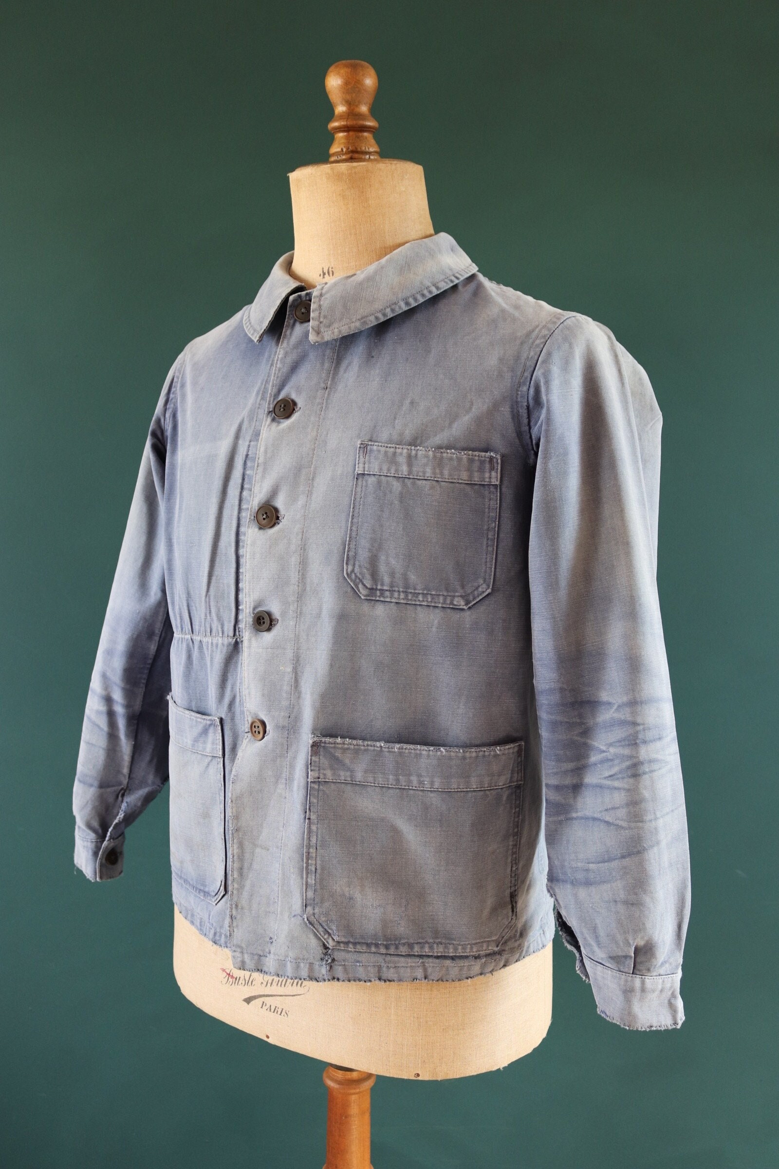 k*u様 40's FRENCH WORK FEDED JACKET 1940s Blue French Work Jacket Cyclist, Size XS/S - Etsy