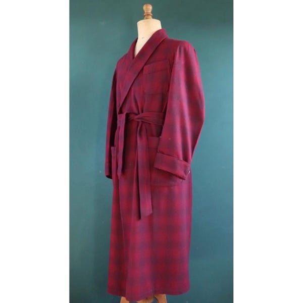 Bata de lana Pendleton vintage de la década de 1930, bata a cuadros, chaqueta de esmoquin, pecho de 127 cm