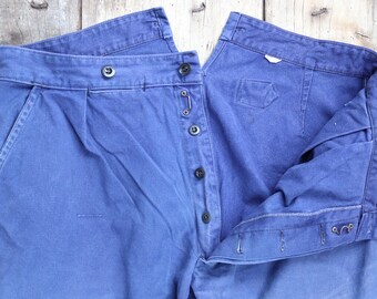 Vintage 1940s French Workwear Trousers - Buckle Back Chore