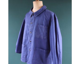 Vintage French Workwear Jacket - 1940s Blue Cotton Twill Chore
