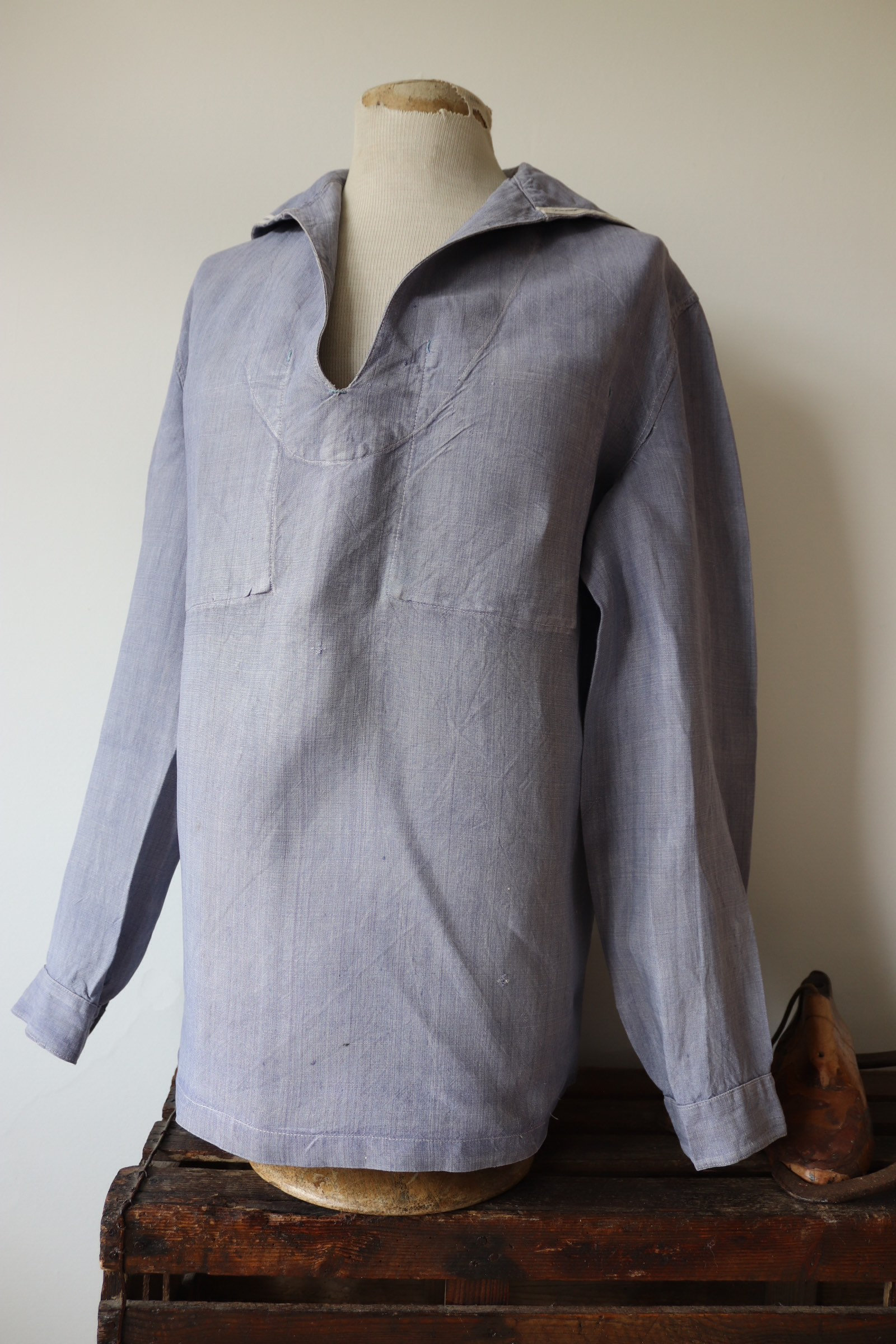 Vintage 1950s 50s french indigo blue linen marine nationale navy 
