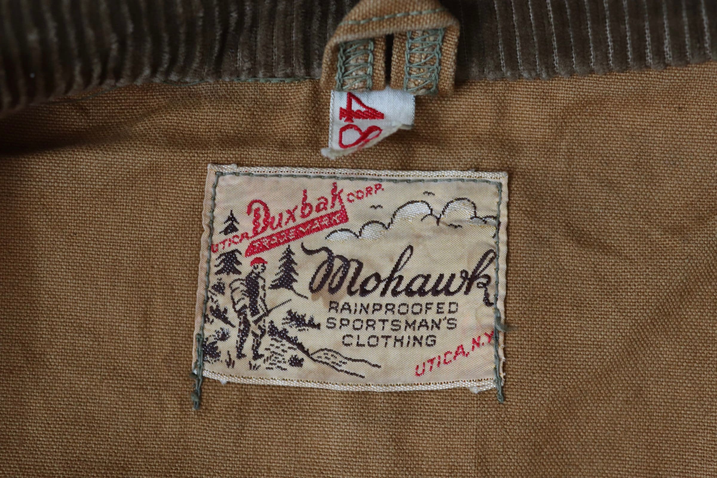 Vintage 1930 30s 1940s 40s Duxbak Utica Mohawk tan brown duck 