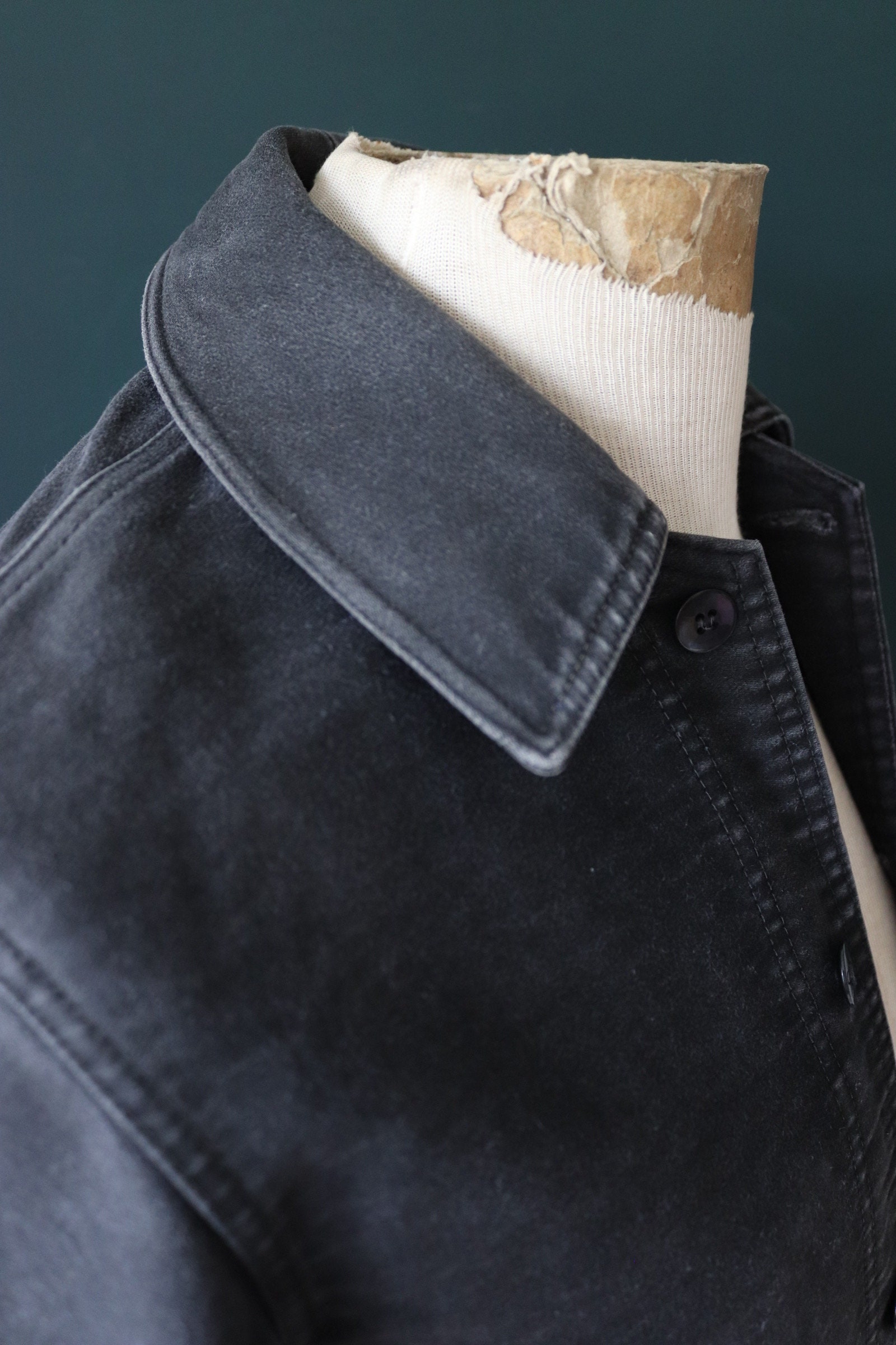 Vintage French Workwear Jacket Black Moleskin 1940s 1950s
