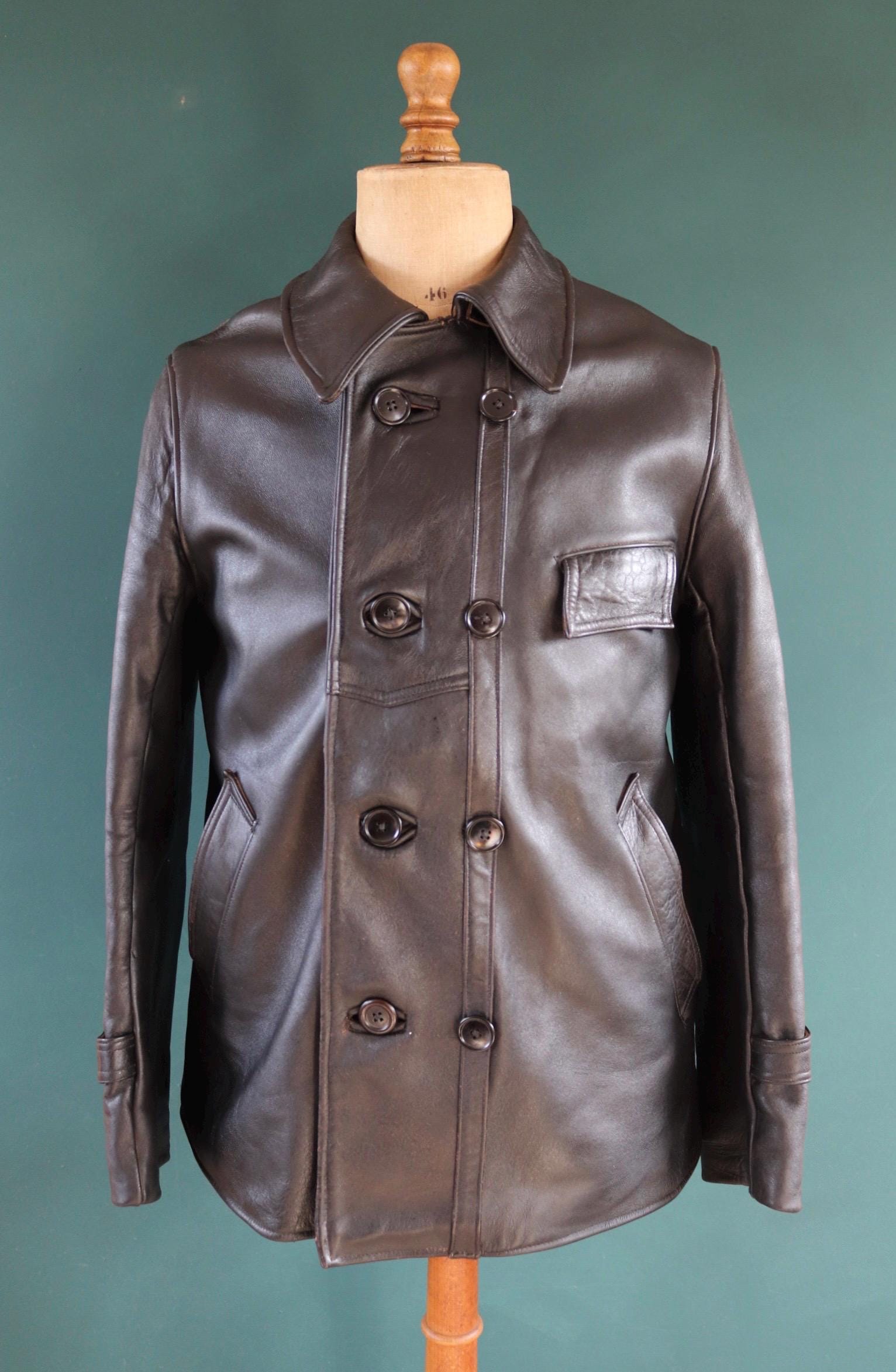 Vintage 1950s French Leather Jacket - Le Corbusier - 1960s Double