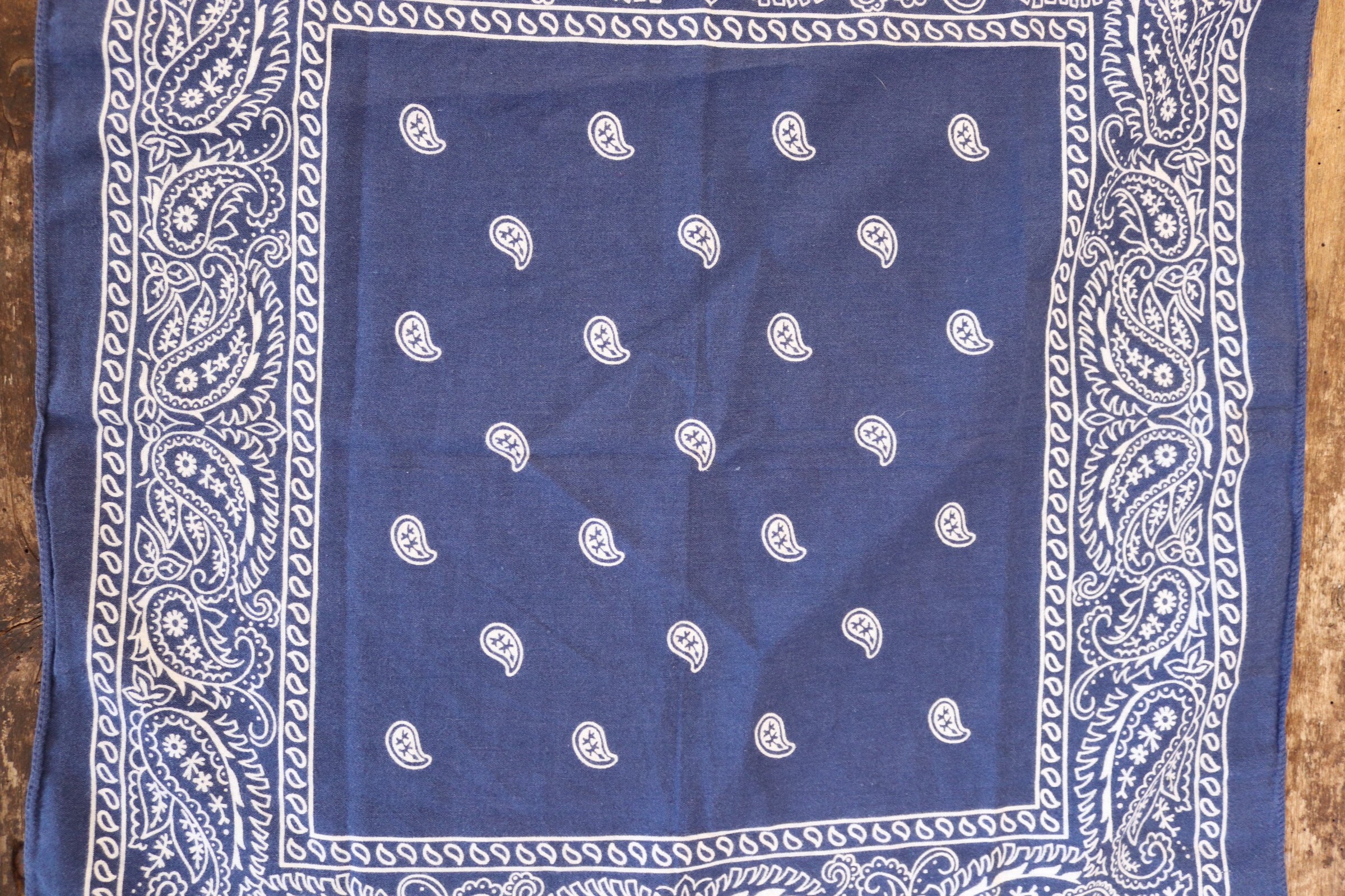 Vintage indigo blue paisley cotton bandana RN 13960 made in USA cowboy