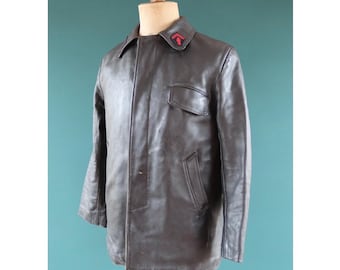 Free Shipping ! Vintage French Firefighters Leather Jacket