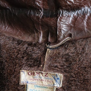 Vintage 1950s 50s Gertz brown horsehide pony hide leather car coat jacket Talon sports 42 chest half belt image 3