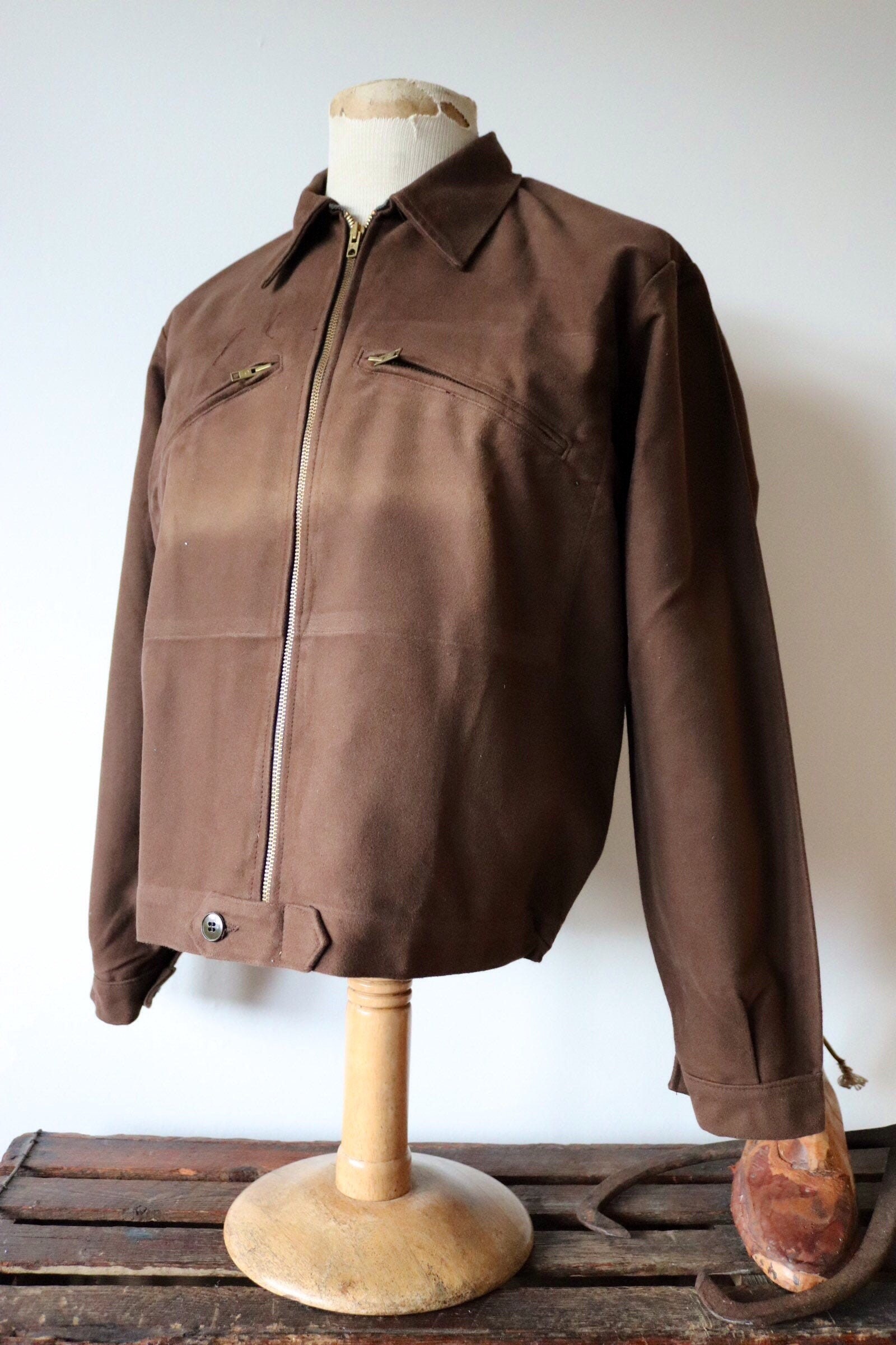 Vintage 1960s 60s 1970s 70s french brown molskin zip up work chore ...