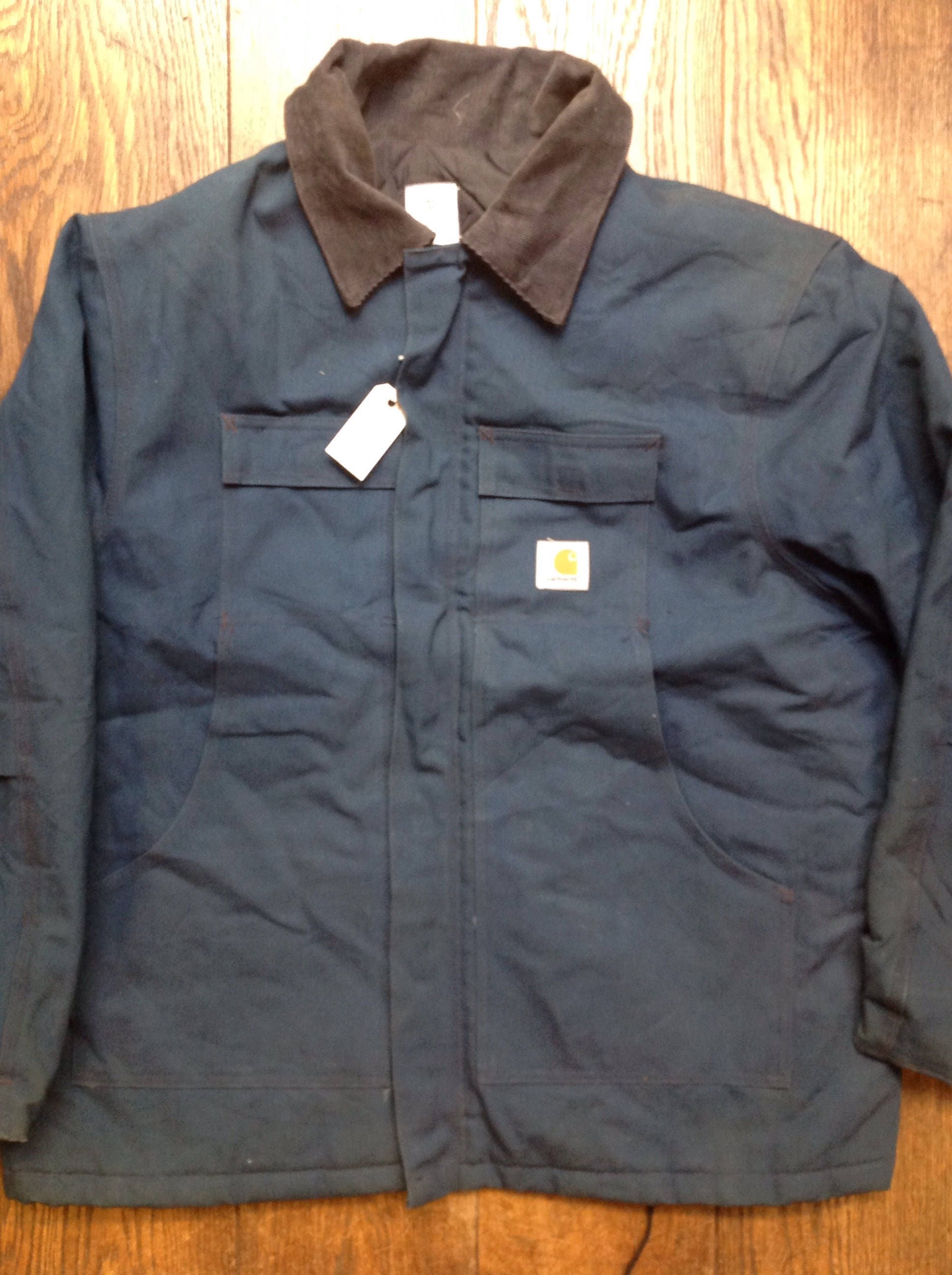 Vintage petrol blue cotton canvas Carhartt Detroit work chore jacket ...