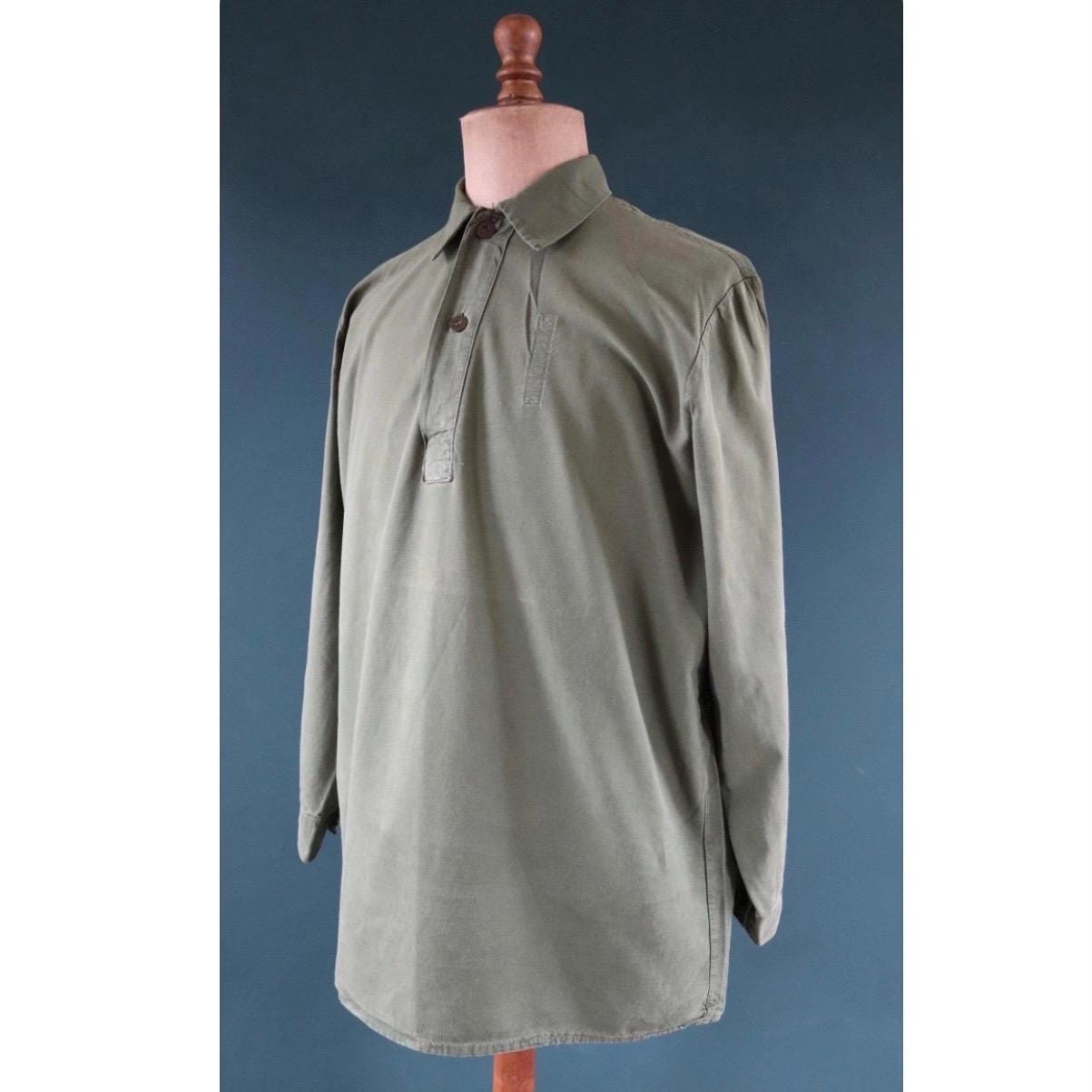 Vintage 1970s Swedish Military Shirt - M59 - Army Workwear - Green 