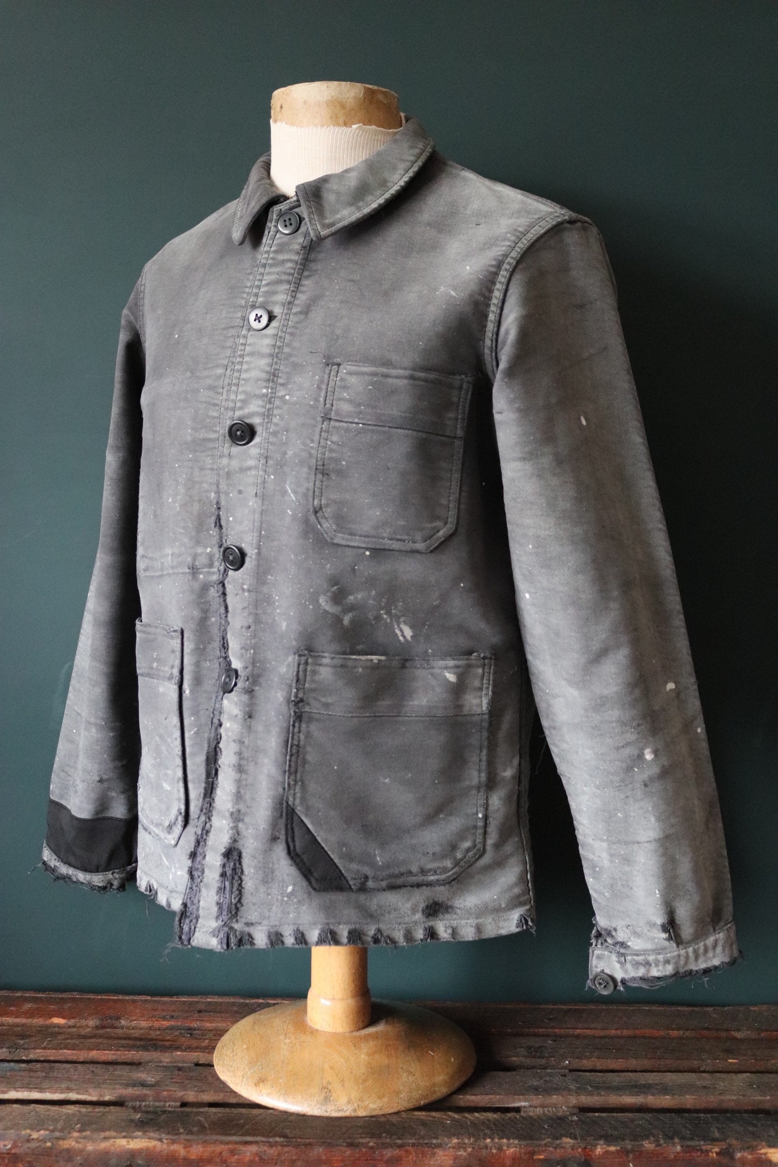Vintage 1950s 50s Le Mont St Michel black moleskin work chore jacket ...