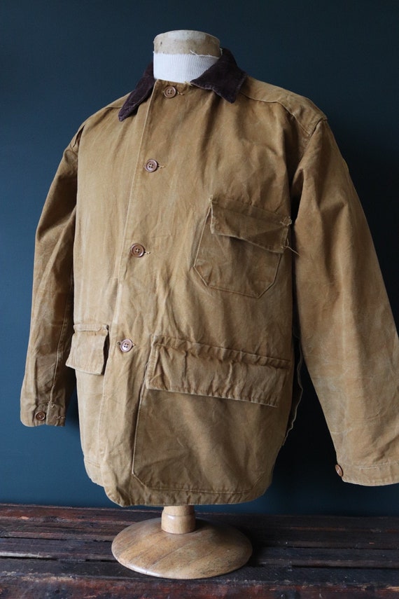 Vintage 1950s 50s Bullseye Bill tan brown duck cotton canvas jacket hunting shooting American Talon zipper 49” chest workwear chore work