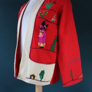 Vintage 1960s 60s red wool felt Mexican souvenir tourist jacket novelty hand embroidered 40 chest zdjęcie 2