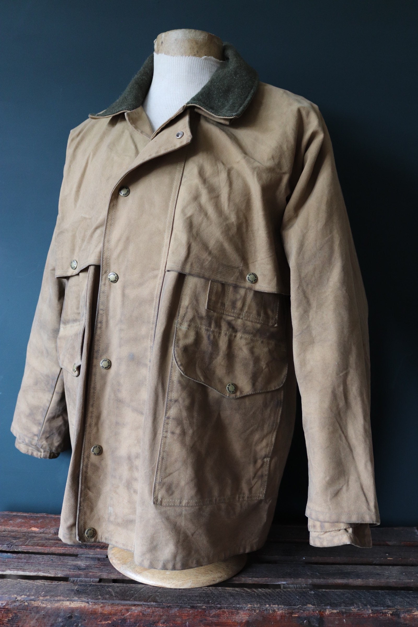 Vintage CC Filson Tin Cloth Paraffin Waxed Cruiser Jacket XL - Etsy UK