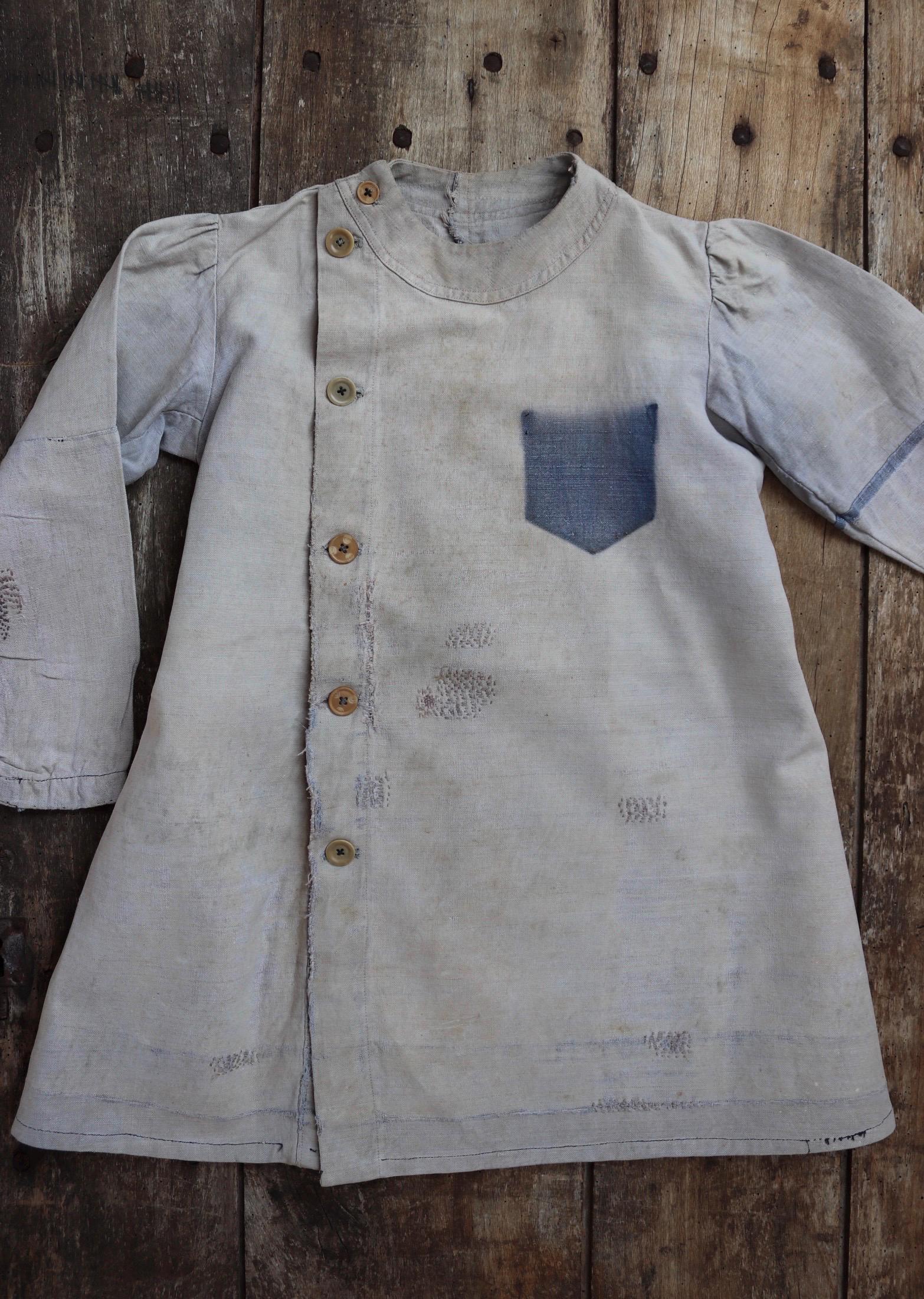 1900s French vintage Indigo linen smock（20Century French Antique 