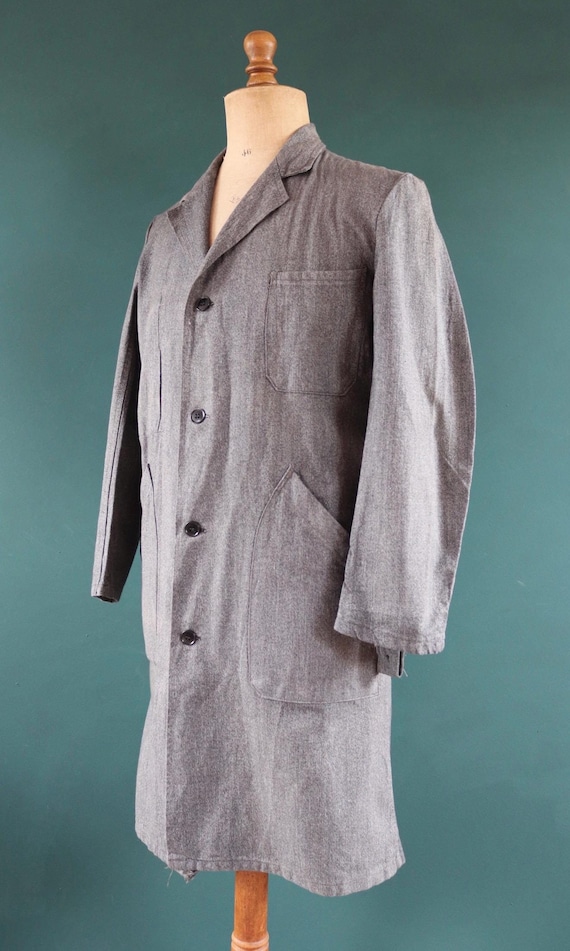 Vintage French Workwear Jacket - 1950s 60s Salt Pepper Grey