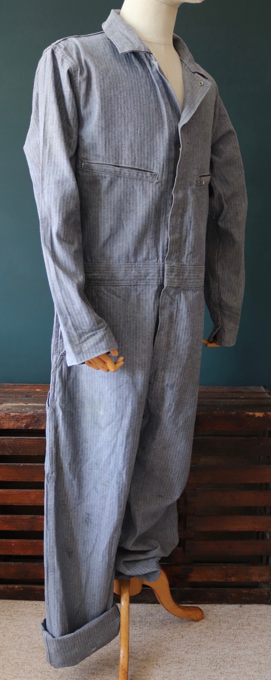 Vintage Key Imperial HBT herringbone denim coveralls overalls mechanic