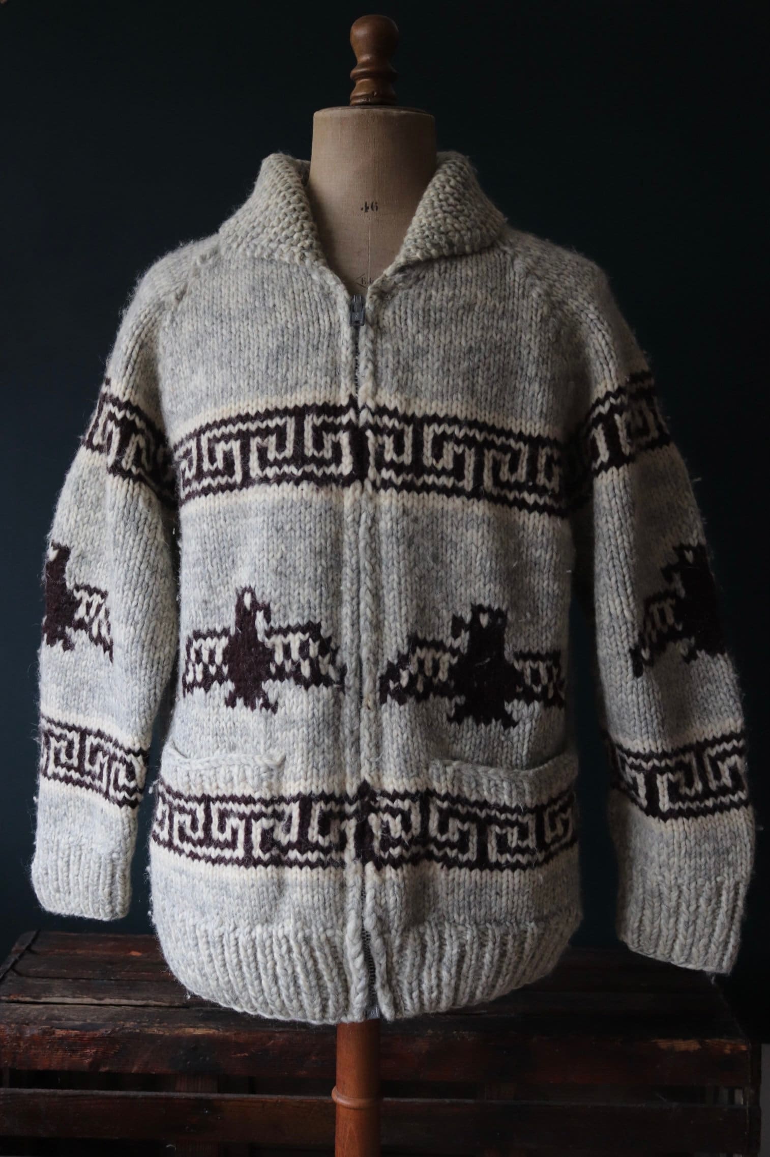 Vintage 1980s Tuak chunky knitted wool cowichan sweater cardigan jumper ...