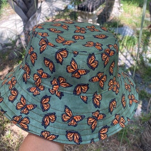orange butterflies reversible bucket hat