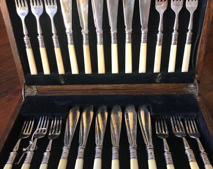 Elkington Victorian Fish Cutlery Set of 12 Silver Plated Etsy