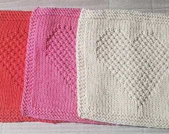 Heart Dishcloth, Valentine's Day Washcloth, Hot Pink Ivory Red, Kitchen Accessory, I Heart You, Ecofriendly & Reusable