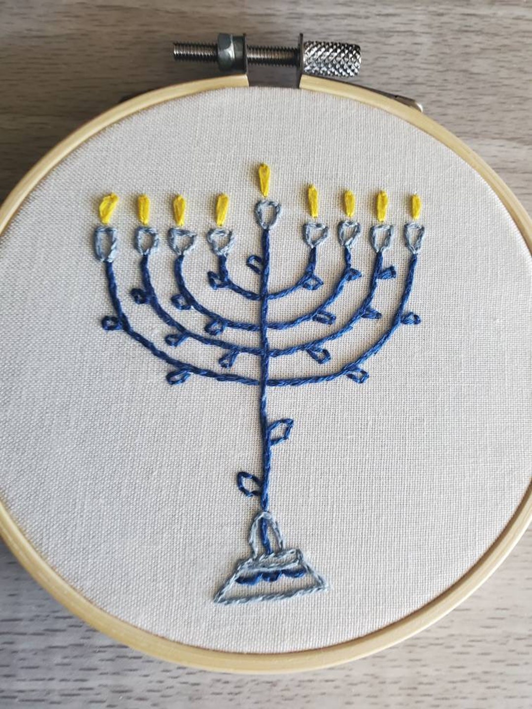 Menorah Embroidery Ornament, Jewish Menorah Ornament, Hanukkah Decor