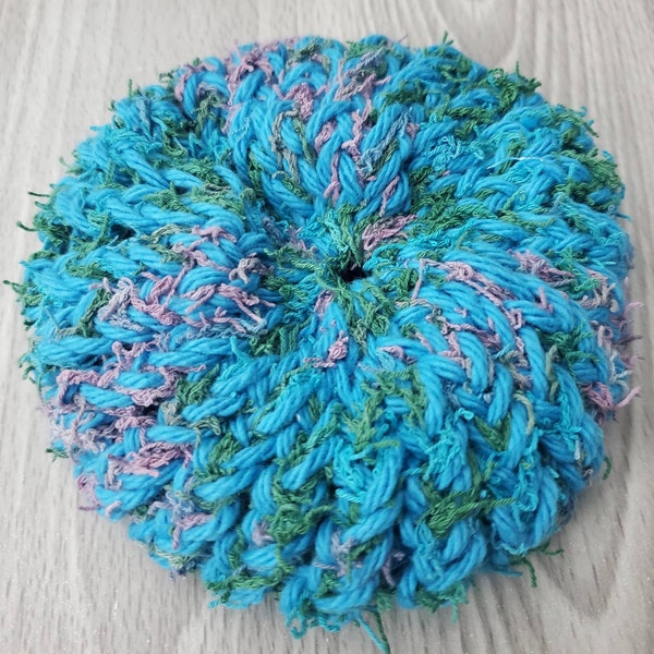 Paradise Print Scrubby, Hot Blue Green Violet, Kitchen Loom Knit Scrubber, Cotton Ecofriendly Reusable, Handmade Gift