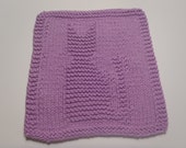 Knit Cat Dishcloths, Knit Cat Washcloth, Cotton Lilac Dishcloth, Cat Theme Gift, Kitty Cat Washcloth