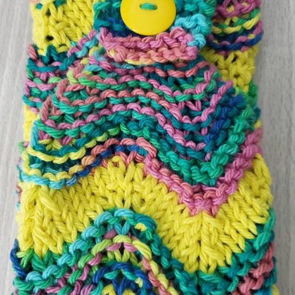 Hand Knit Cotton Hanging Kitchen Towel, Chevron Striped Oven Cloth