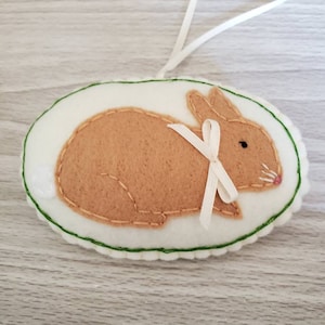 Rabbit Felt Ornament, Bunny Easter Green Tan Cream, Handmade Christmas Hanging Decor