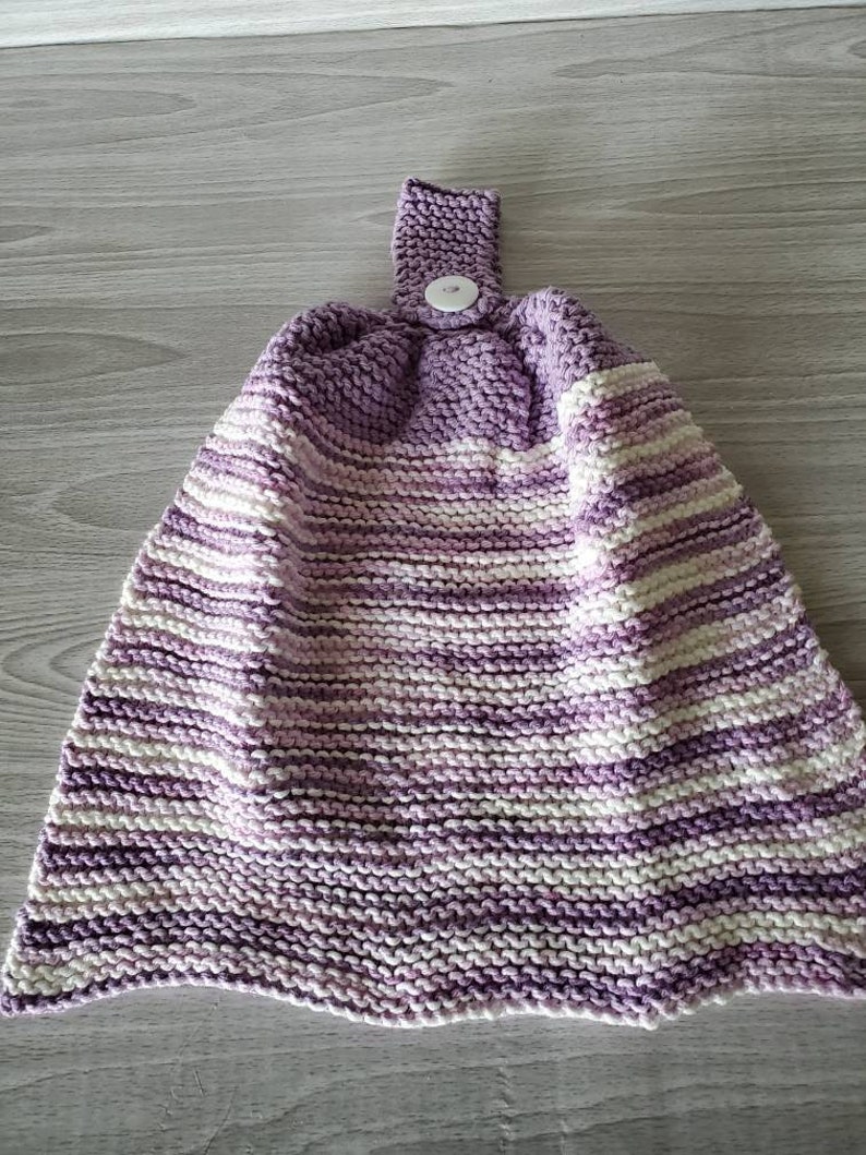 Knitted Kitchen Towel Lavender White Kitchen Towel Housewarming Knit Set, Cotton Dish Towel Pansy Kitchen Hanging Towel