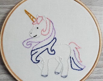 Unicorn Ornament, Embroidery Wall Hanging, Nursery  Christmas Decor, White Gold Pink Lilac Purple, Handmade Hoop Art