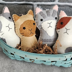 Felt Cat Ornament, Tan Gray White Rust Kitty Button Decor, Handmade Kitten Hanging Christmas Tree, Plush Pet