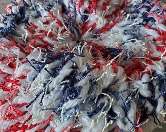 Americana Scrubby, Red Blue White Kitchen Dishrag, Knit Loom Scrubbie, Round July 4th Dish Cleaner, Eco Friendly Reusable