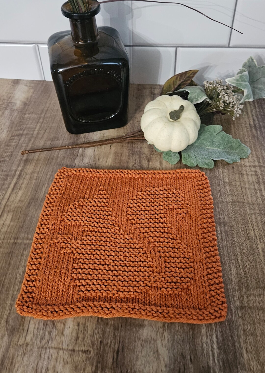 Squirrel Dishcloth, Papaya Knit Cotton Washcloth, Ecofriendly