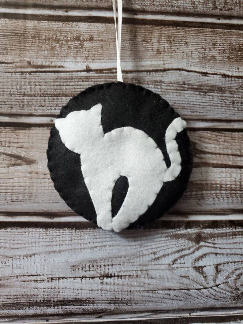 Cat Felt Ornament Halloween Cat Ornament Black White Etsy