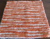Knit Dishcloth, Autumn, Orange, White, Cotton,Gift Ideas, Kitchen, Thanksgiving, Fall, Bath & Beauty, Wash Cloth, Wedding, Hostess Gift