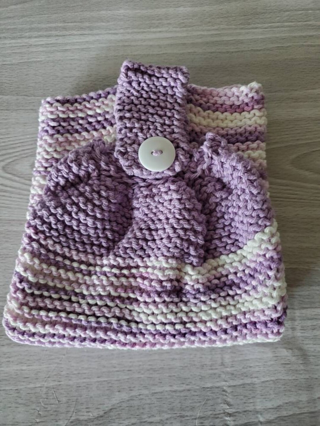 Pansy Kitchen Towel, Lavender White Cotton Knit, Oven Door Button Cloth