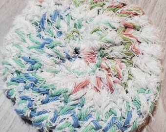 Stoneware Ombre Scrubby, Round Loom Knit Scrub, Blue Green White Peach, Ecofriendly & Reusable Cotton